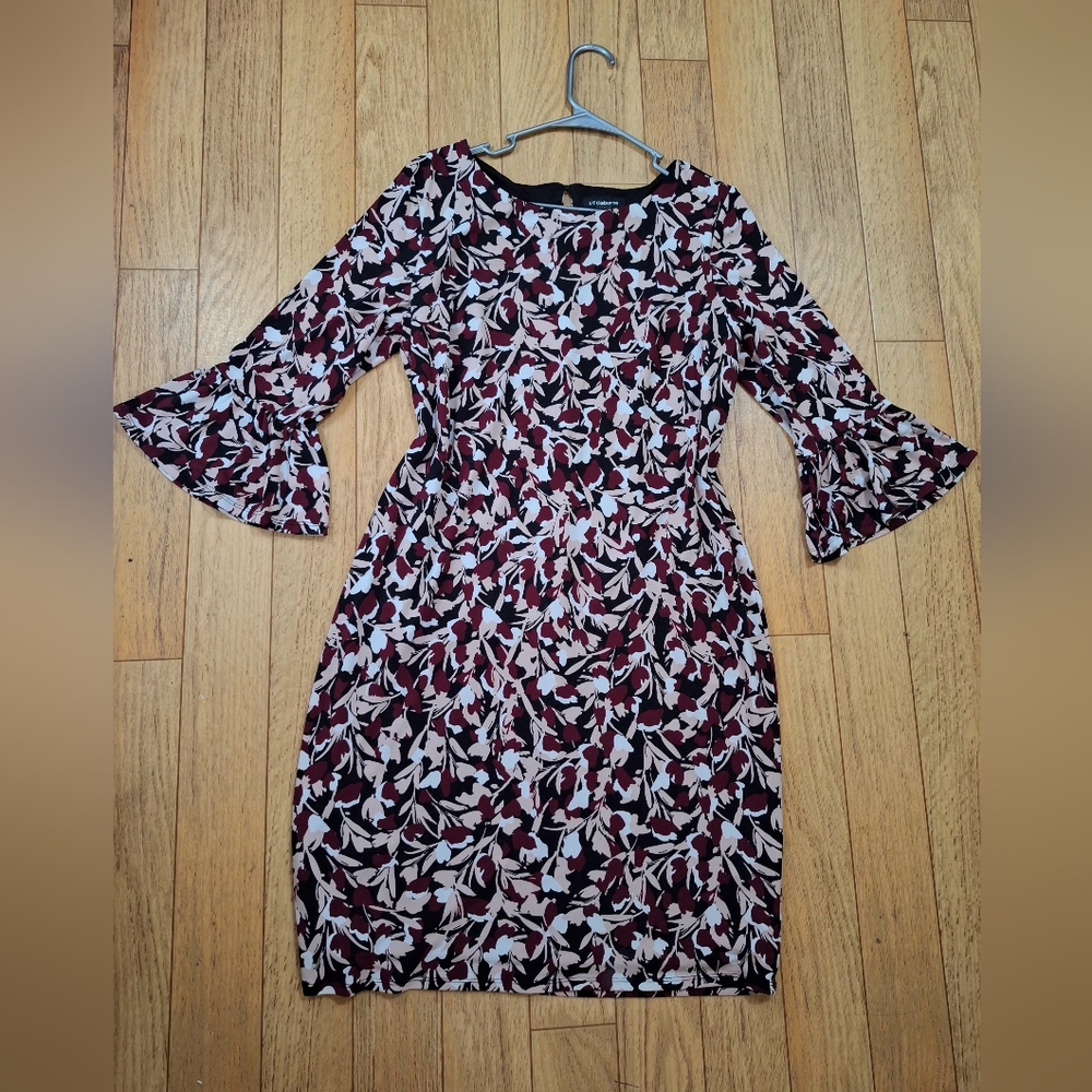LIZ CLAIBORNE Elegant Floral Bell Sleeve Dress Sz. L